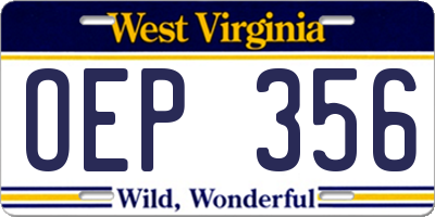 WV license plate OEP356