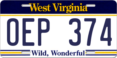 WV license plate OEP374