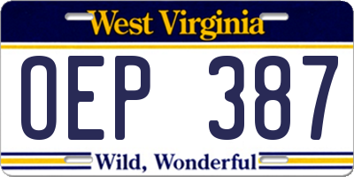 WV license plate OEP387