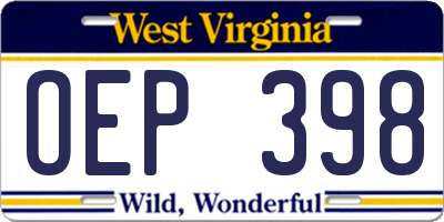 WV license plate OEP398