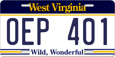 WV license plate OEP401
