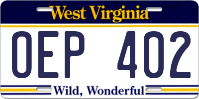 WV license plate OEP402