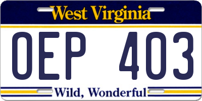 WV license plate OEP403