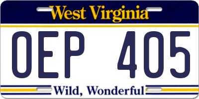 WV license plate OEP405