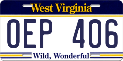 WV license plate OEP406