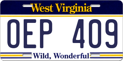 WV license plate OEP409