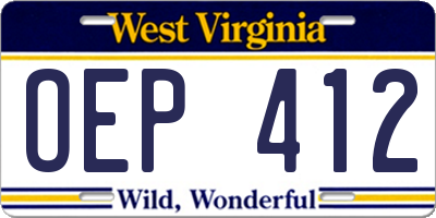 WV license plate OEP412