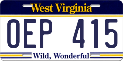 WV license plate OEP415