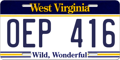 WV license plate OEP416