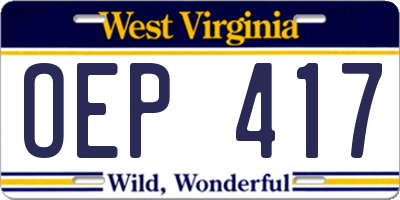 WV license plate OEP417