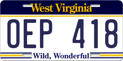 WV license plate OEP418