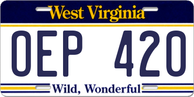 WV license plate OEP420