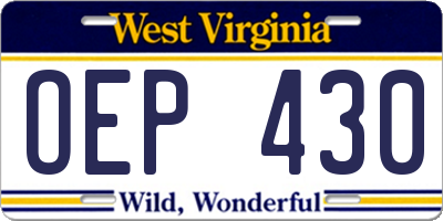 WV license plate OEP430