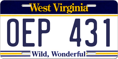 WV license plate OEP431