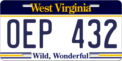 WV license plate OEP432