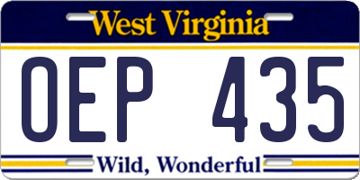 WV license plate OEP435