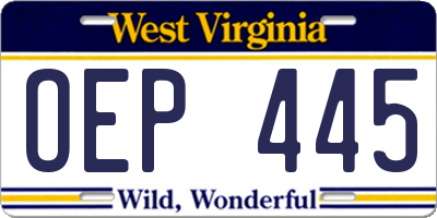 WV license plate OEP445