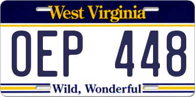 WV license plate OEP448