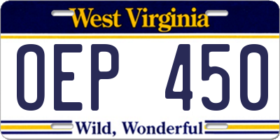 WV license plate OEP450