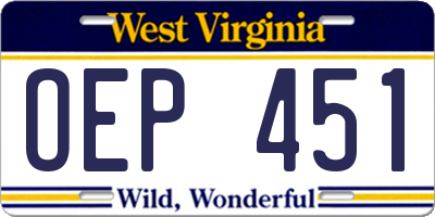 WV license plate OEP451