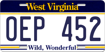 WV license plate OEP452