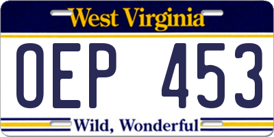 WV license plate OEP453