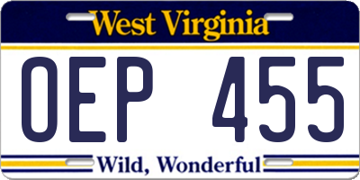 WV license plate OEP455