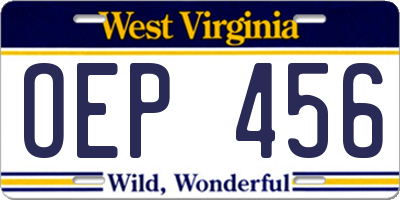 WV license plate OEP456