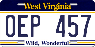 WV license plate OEP457