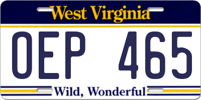 WV license plate OEP465