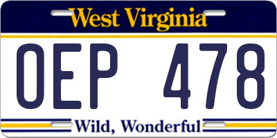WV license plate OEP478
