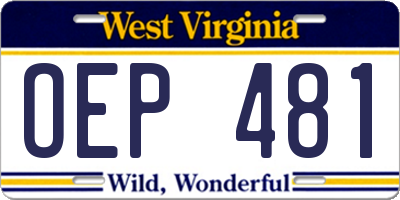 WV license plate OEP481