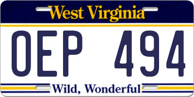 WV license plate OEP494