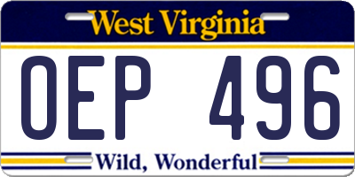 WV license plate OEP496