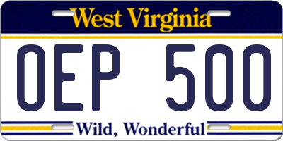 WV license plate OEP500