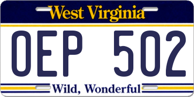 WV license plate OEP502
