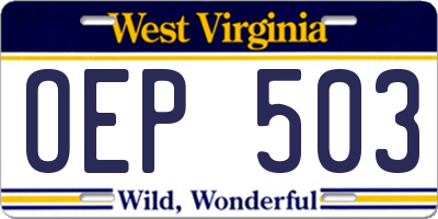 WV license plate OEP503
