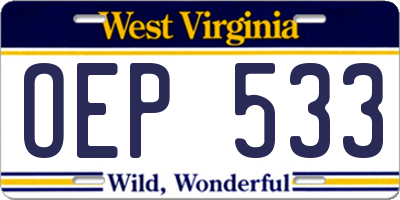 WV license plate OEP533