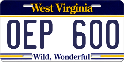 WV license plate OEP600