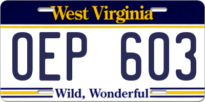WV license plate OEP603