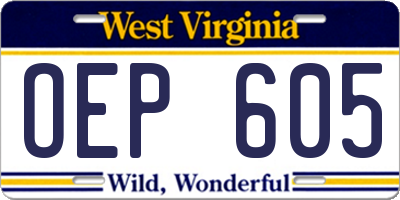 WV license plate OEP605