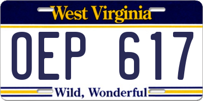 WV license plate OEP617