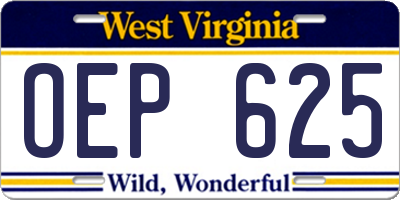 WV license plate OEP625