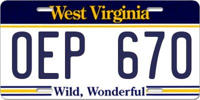 WV license plate OEP670