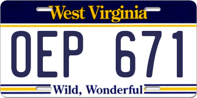 WV license plate OEP671