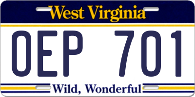WV license plate OEP701