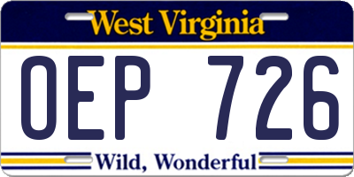 WV license plate OEP726
