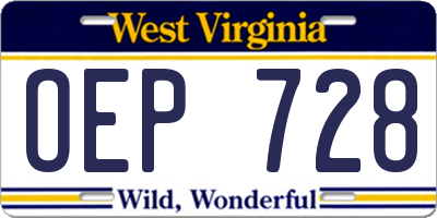 WV license plate OEP728