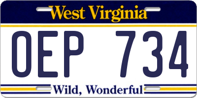 WV license plate OEP734