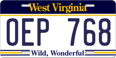 WV license plate OEP768